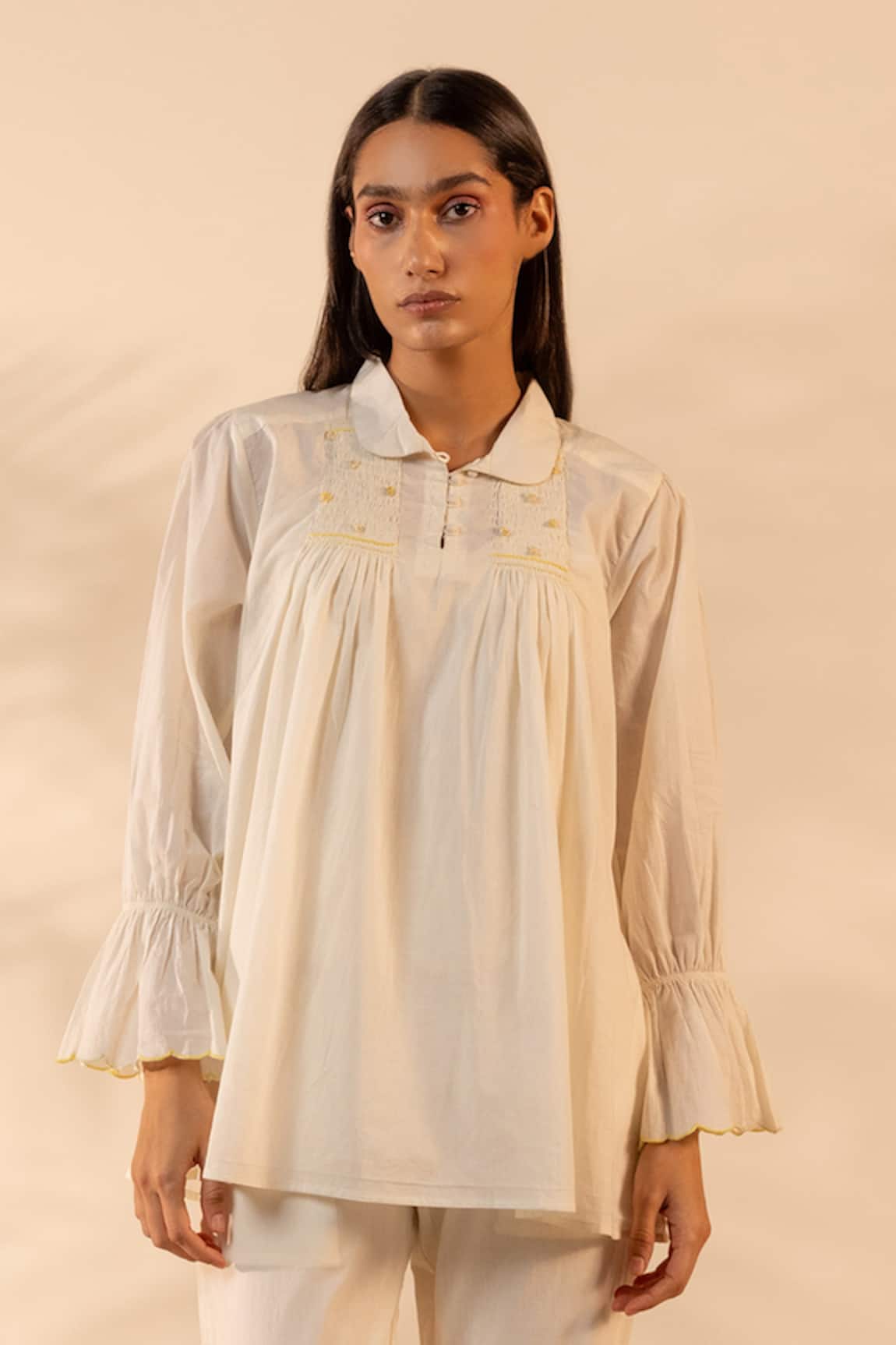 OurDve Zesty Smocked & Scalloped Cotton Top