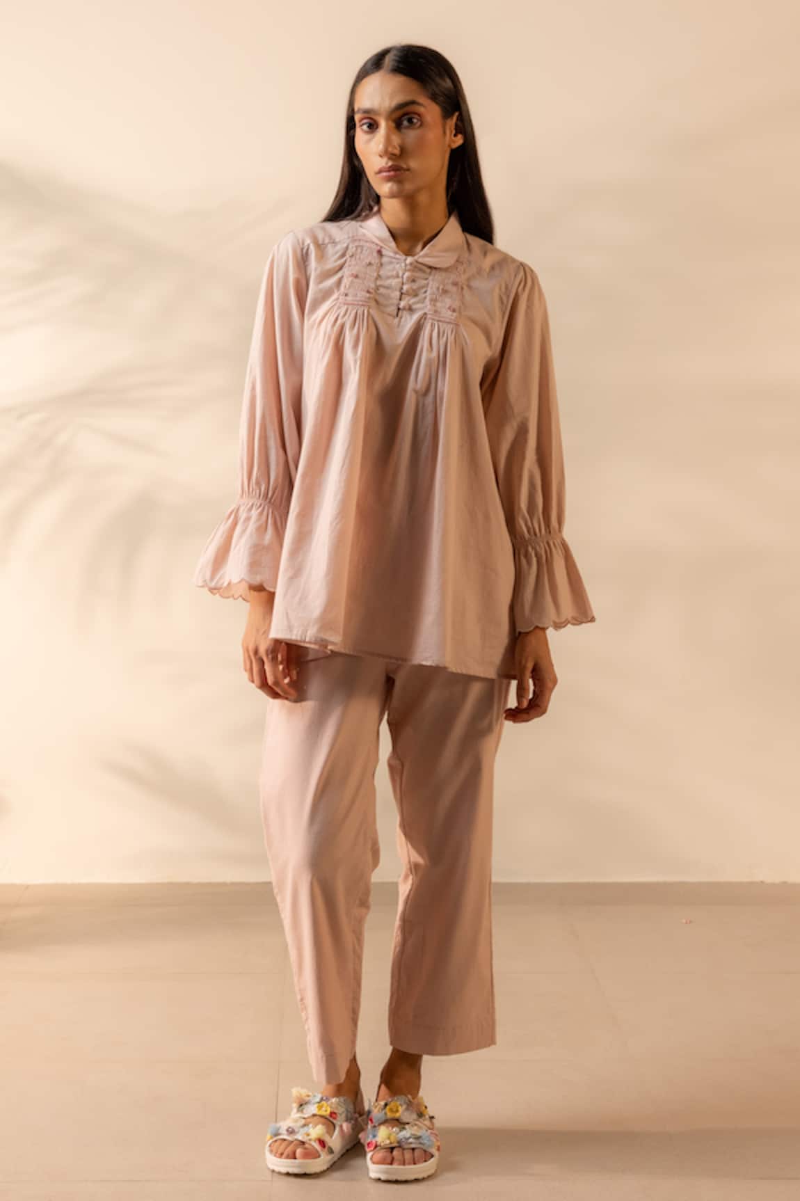 OurDve Zesty Smocking & Scallop Detail Top With Pant
