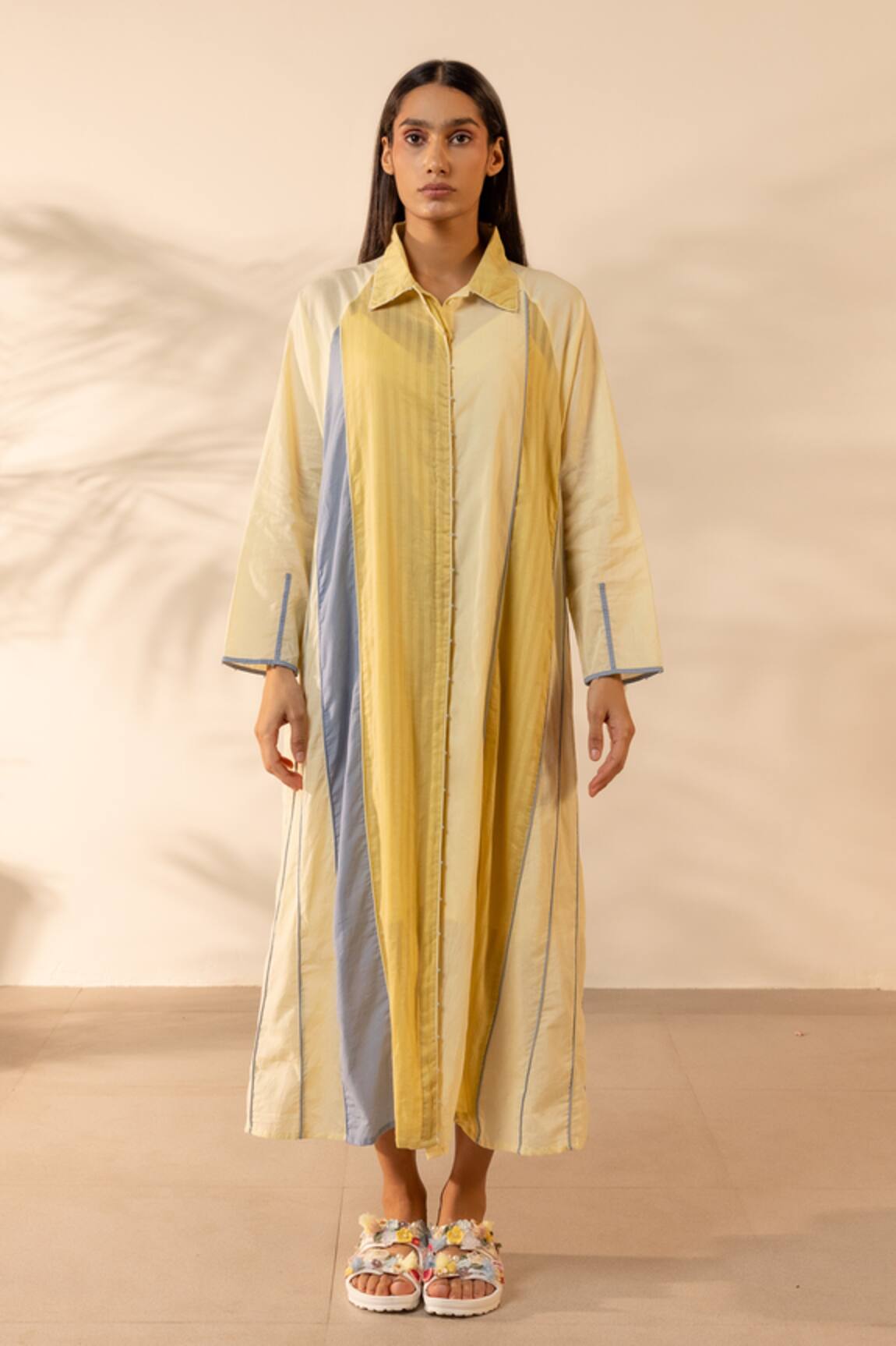 OurDve Mango Striped & Panelled Cotton Shirt Dress
