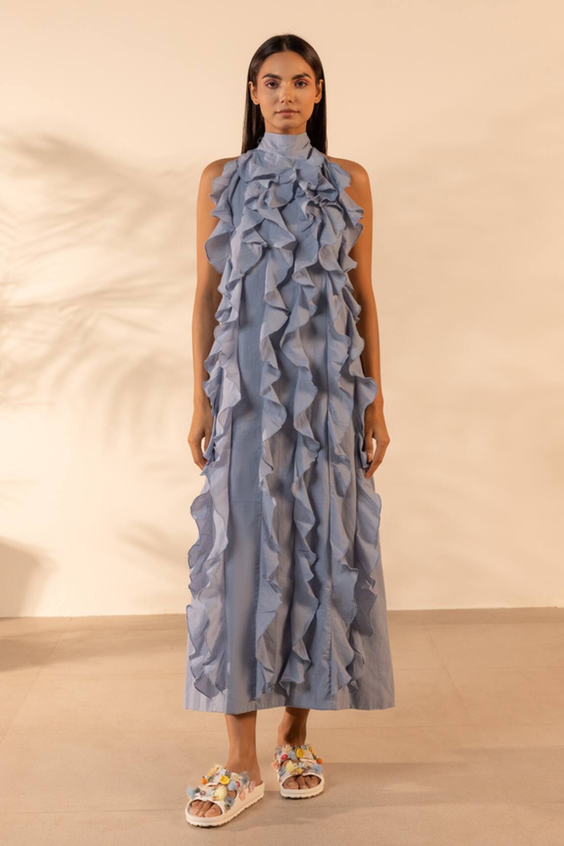 OurDve Sunny Side Ruffle Halter Neck Midi Dress