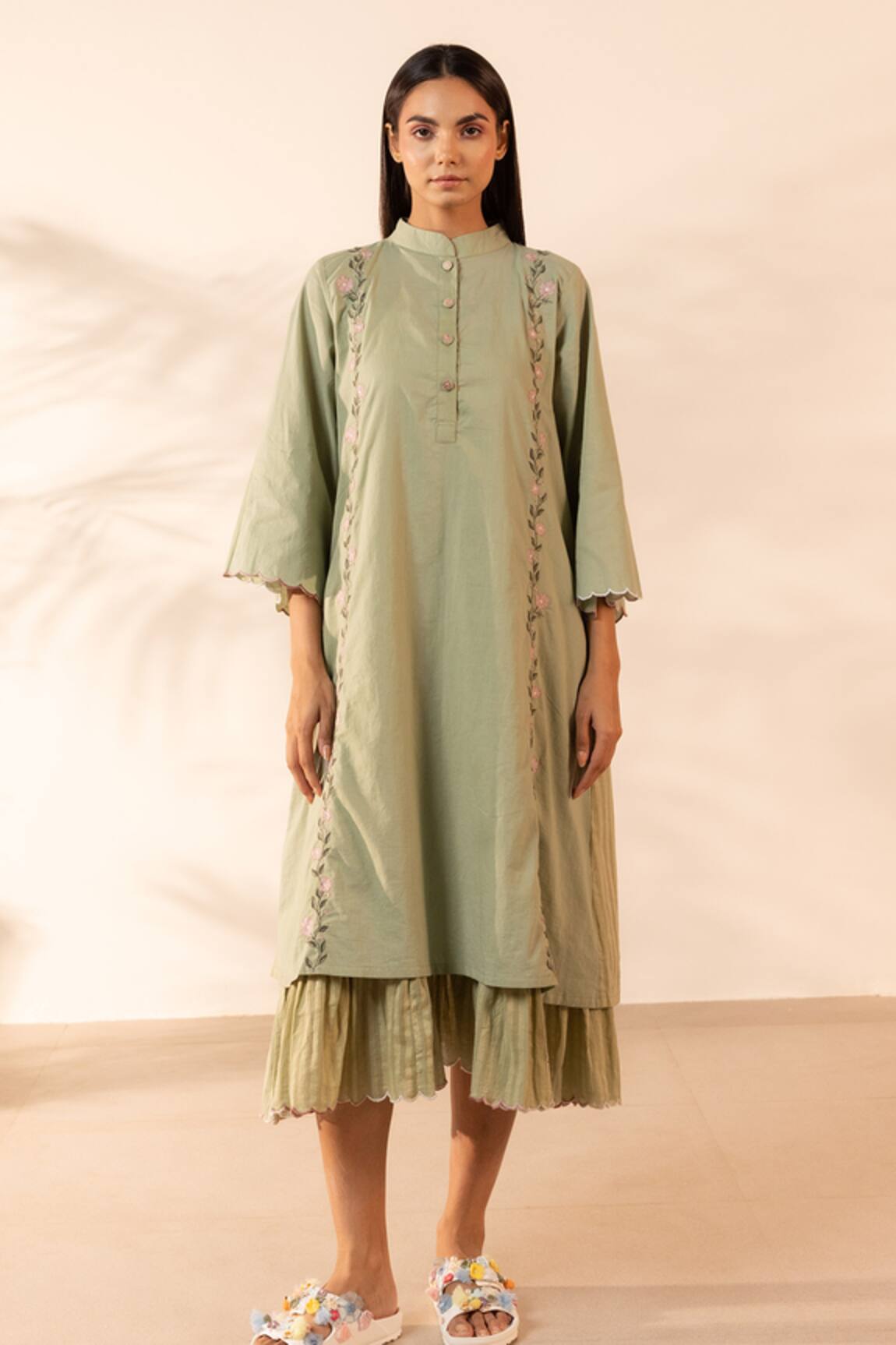 OurDve Bloomberry Floral Embroidered Tunic With Dress