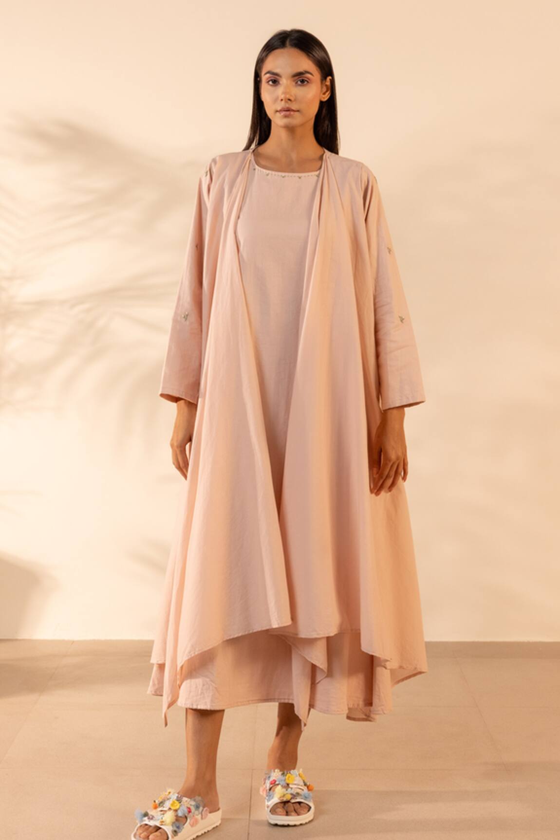 OurDve Saffron Sky Embroidered Cotton Shrug