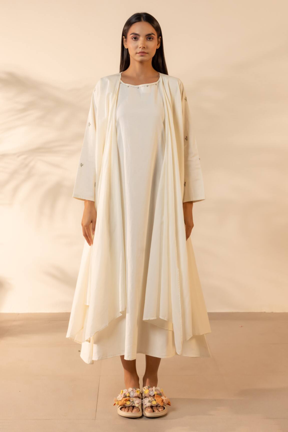 OurDve Saffron Sky Embroidered Cotton Shrug