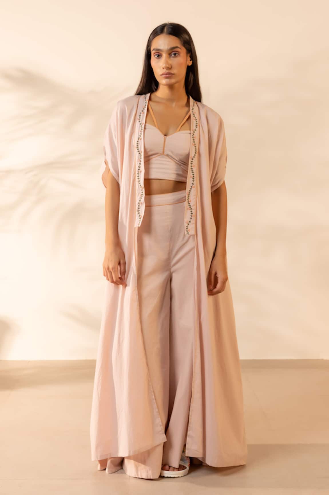 OurDve Zinnia Embroidered Shrug & Pant Set