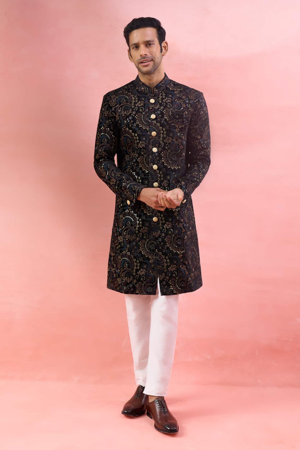 Arihant Rai Sinha Velvet Paisley Sherwani & Polo Pant Set 