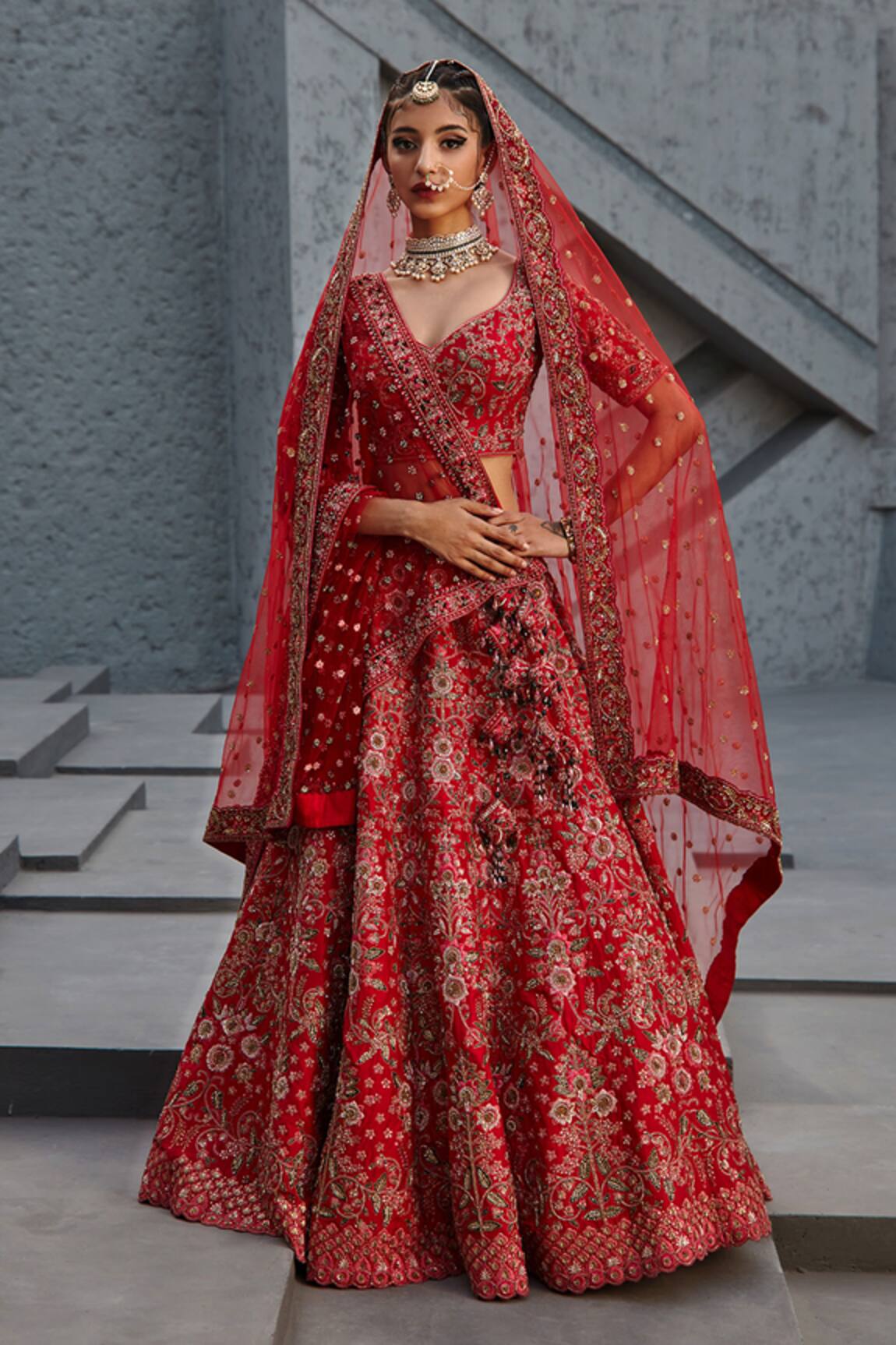 Jigar Mali Embroidered Raw Silk Lehenga Set With Veil 