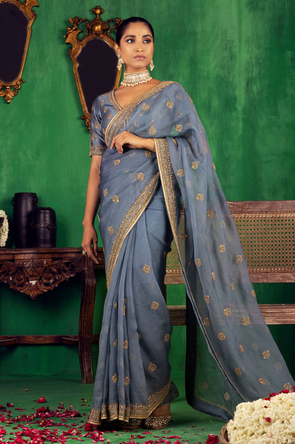 Jigar Mali Chanderi Embroidered Saree & Blouse Set 