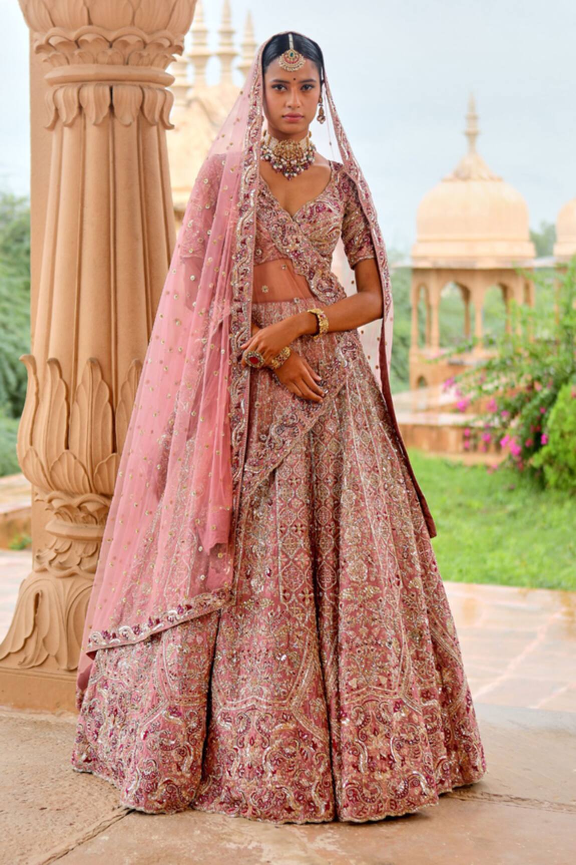 Jigar Mali Embroidered Raw Silk Lehenga Set With Dupattas 