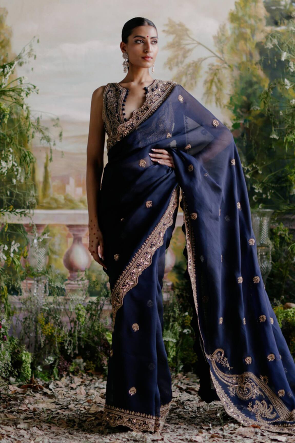 Jigar Mali Embroidered Organza Saree With Blouse 