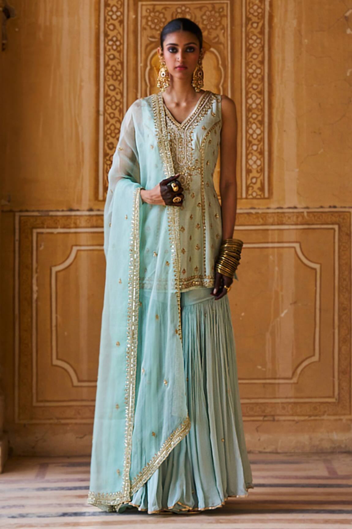 Jigar Mali Embroidered Kurta Gharara & Dupatta Set 