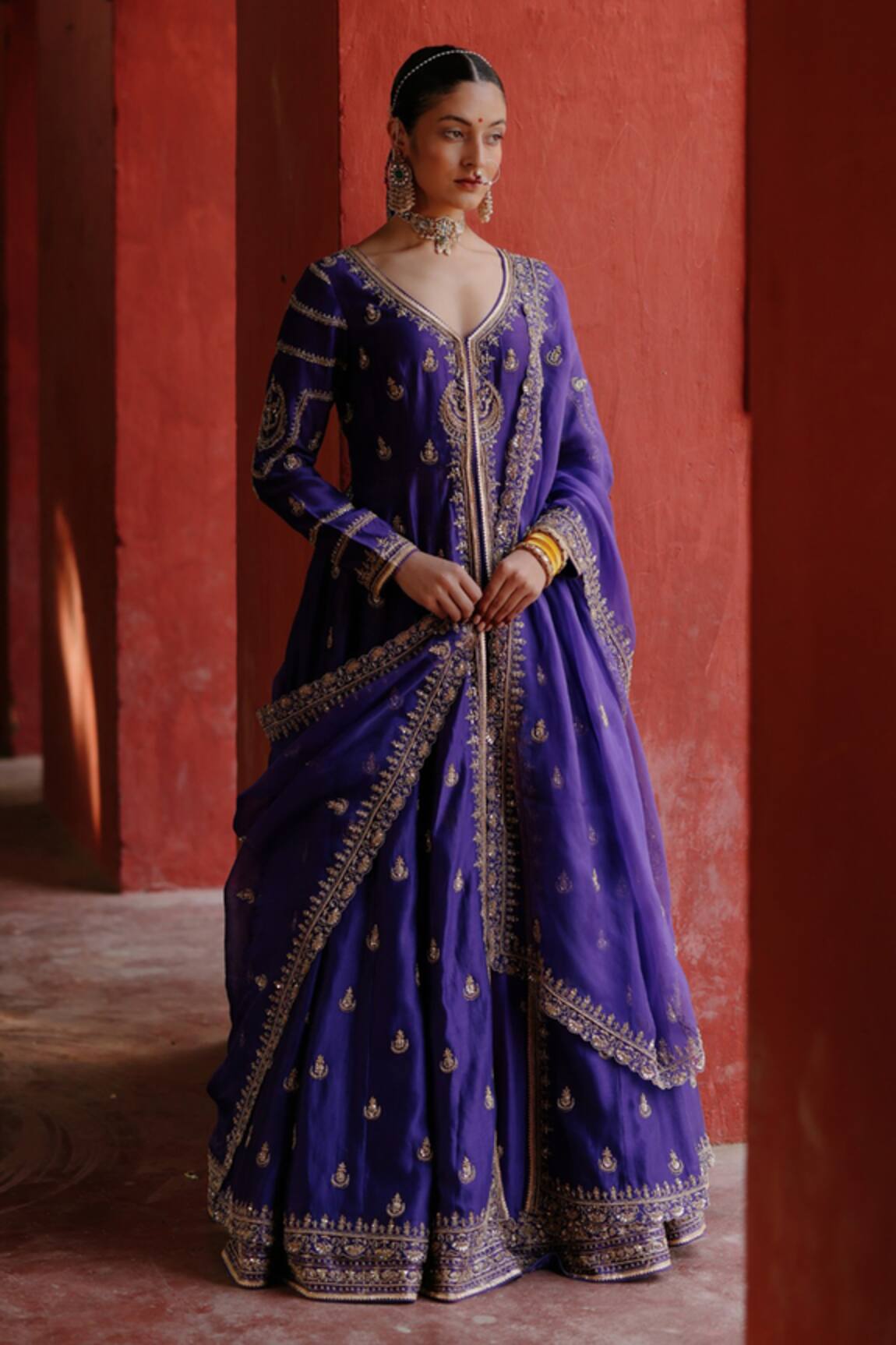 Jigar Mali Embroidered Anarkali Jacket Lehenga Set 
