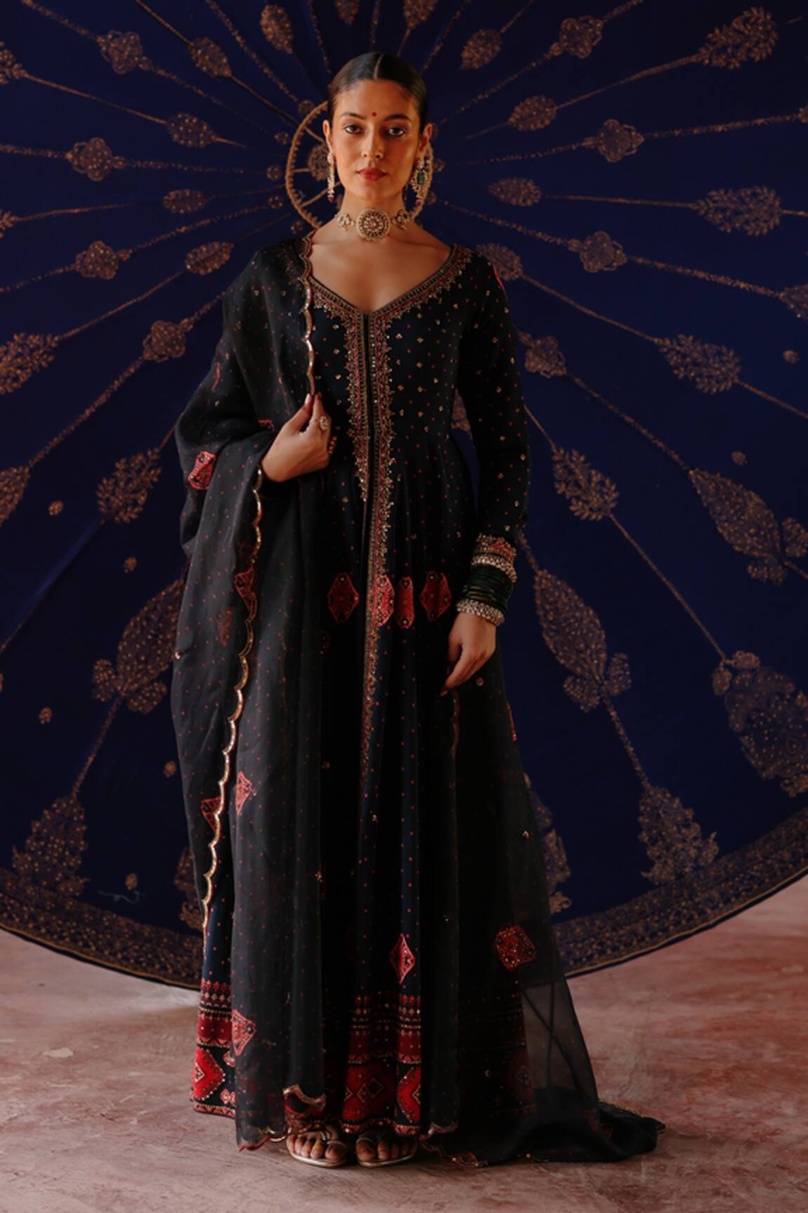 Jigar Mali Embroidered Anarkali Set With Dupatta & Pant 