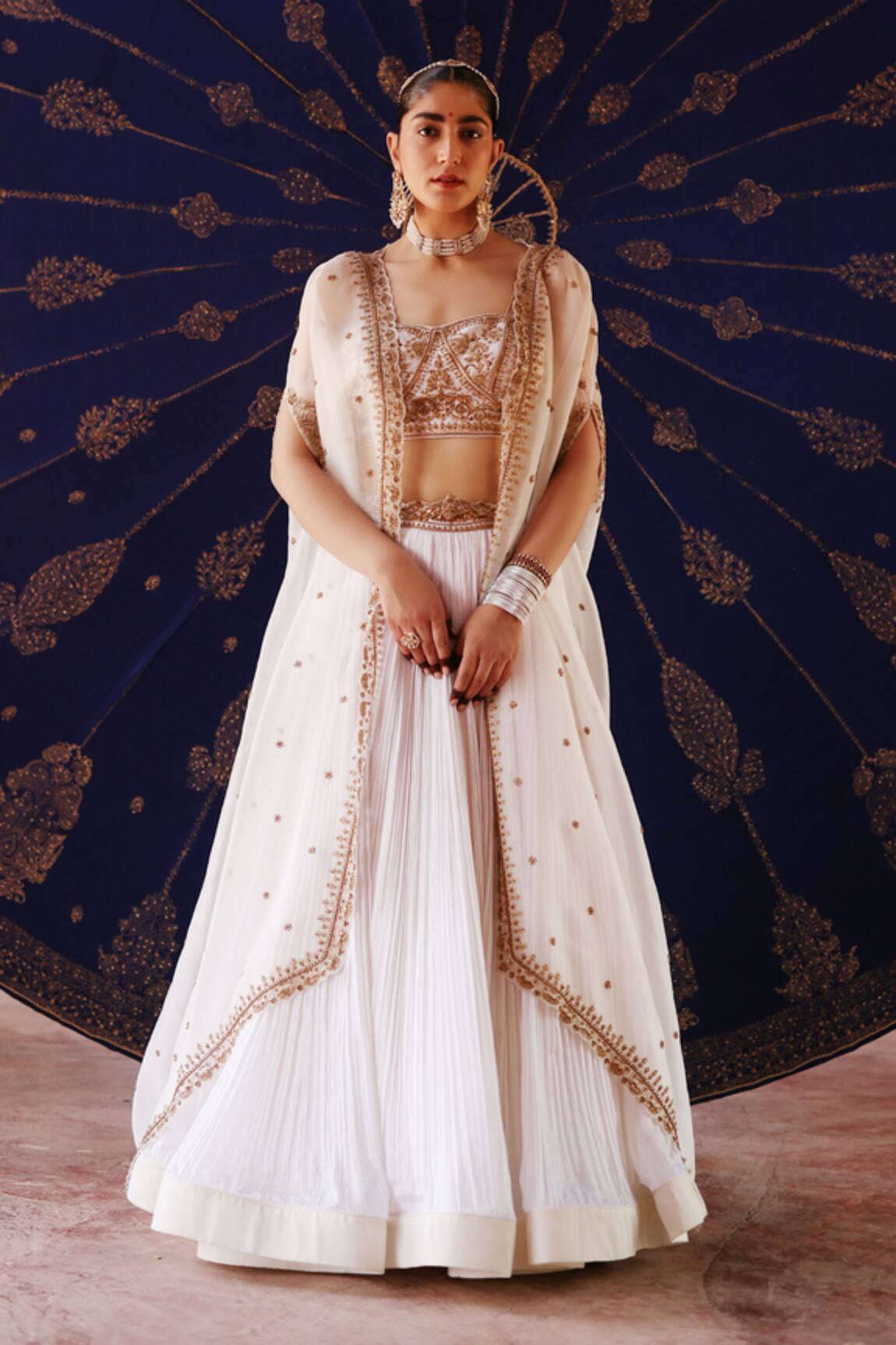 Jigar Mali Embroidered Chanderi Silk Lehenga Set With Cape 