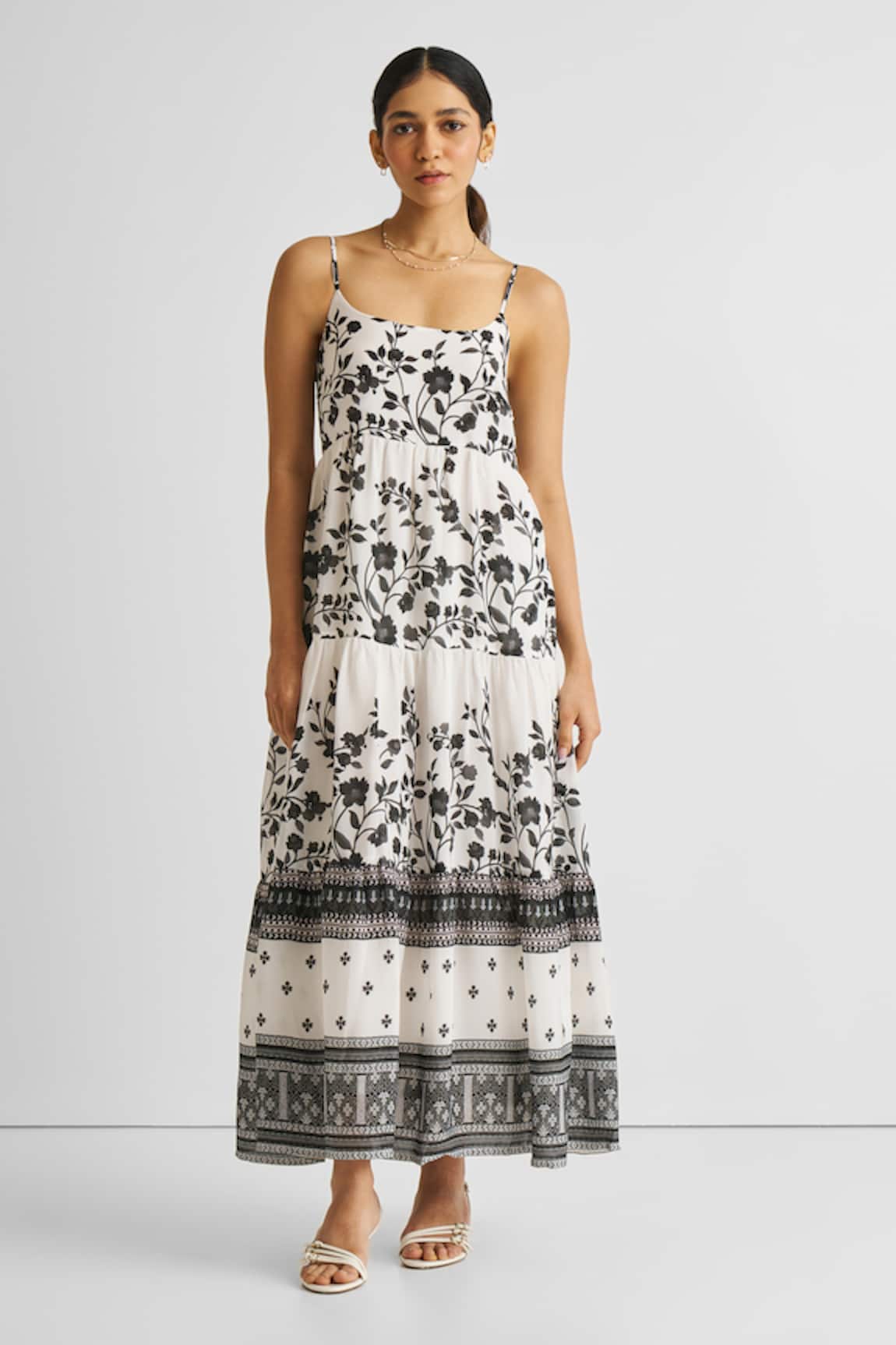 Reistor Vines & Twirls Floral Tiered Maxi Dress 