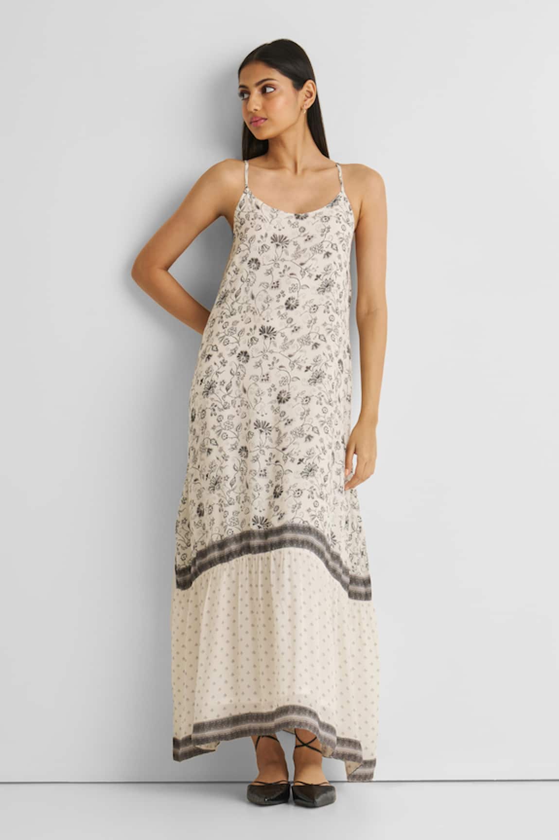 Reistor Wildflower & Dot Print Crepe Maxi Dress