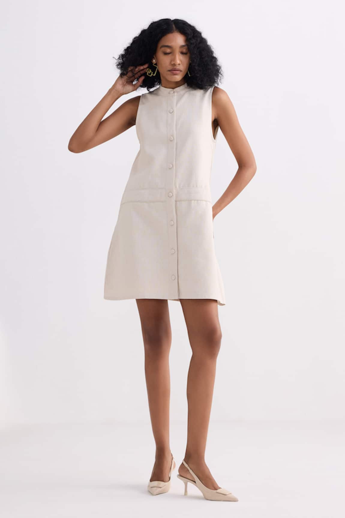Reistor Sleeveless Button-Front Cotton Dress 