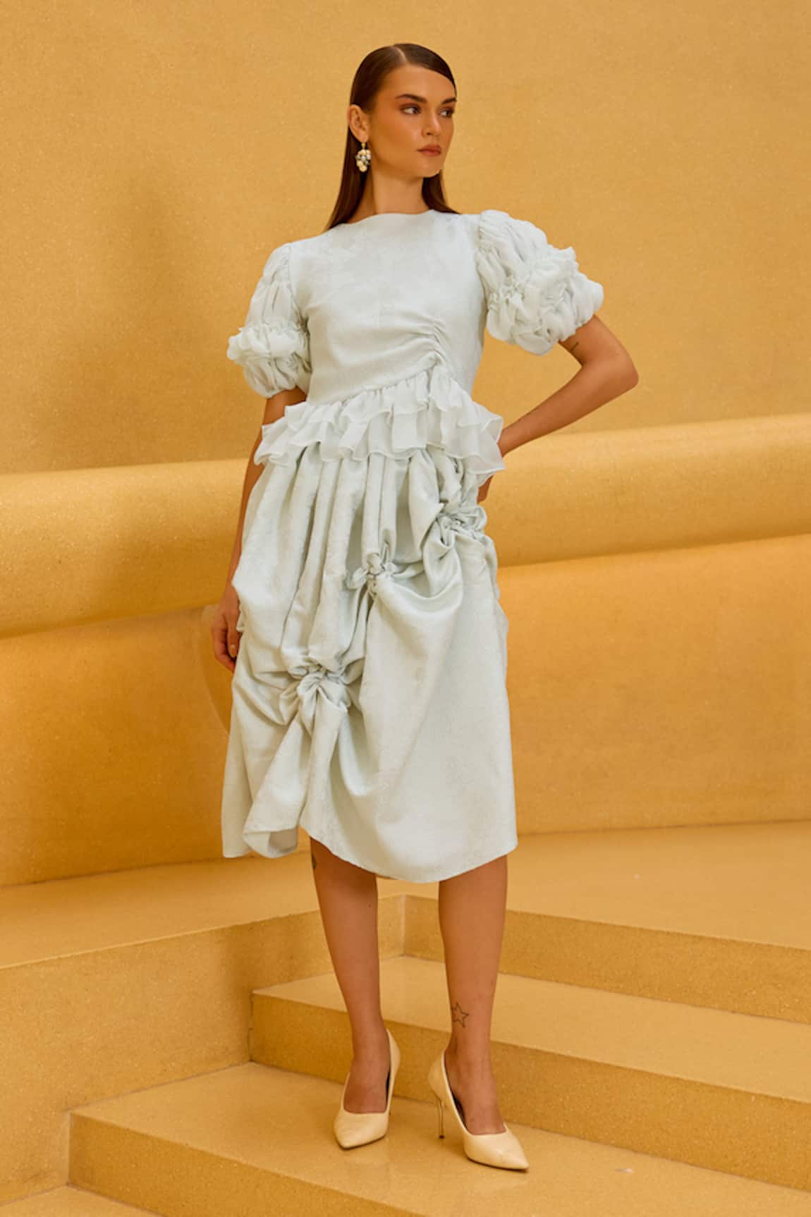 Therealb Jacquard Ruffle Top & Gathered Skirt Set