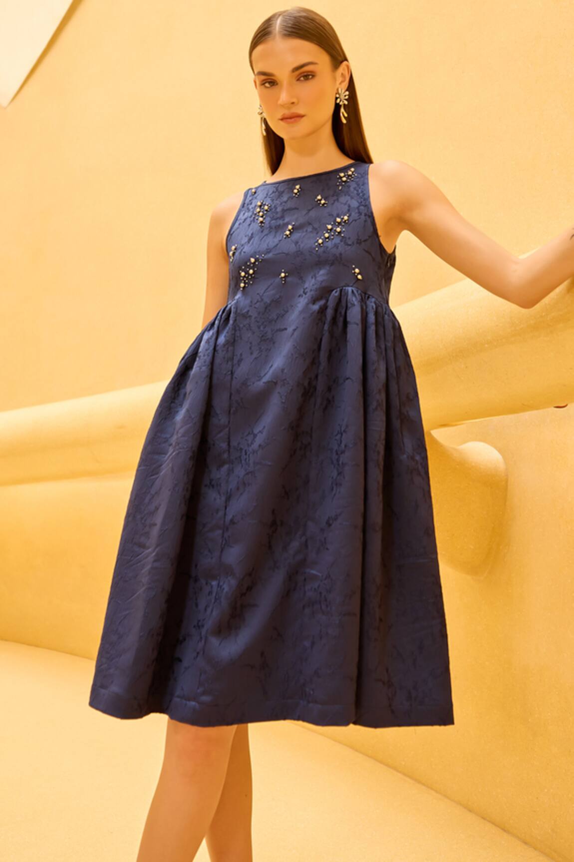 Therealb Jacquard Embroidered Sleeveless Dress 