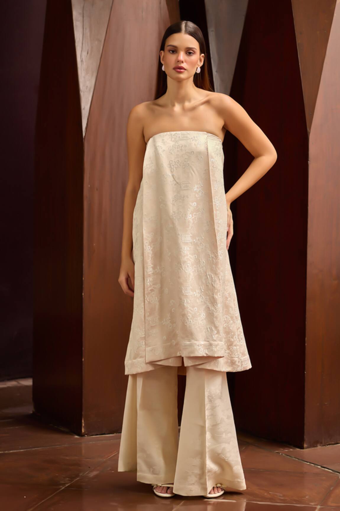 Therealb Jacquard Strapless Long Top & Pant Set 