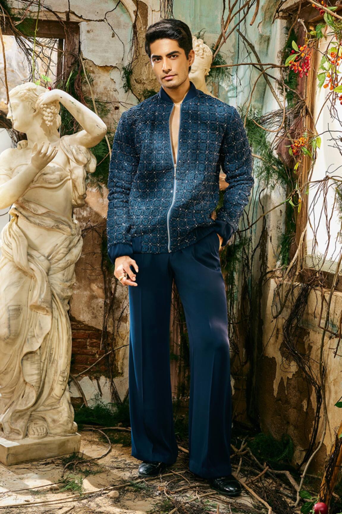 Varun Chakkilam Regal Horizon Embroidered Bomber Jacket & Pant Set 