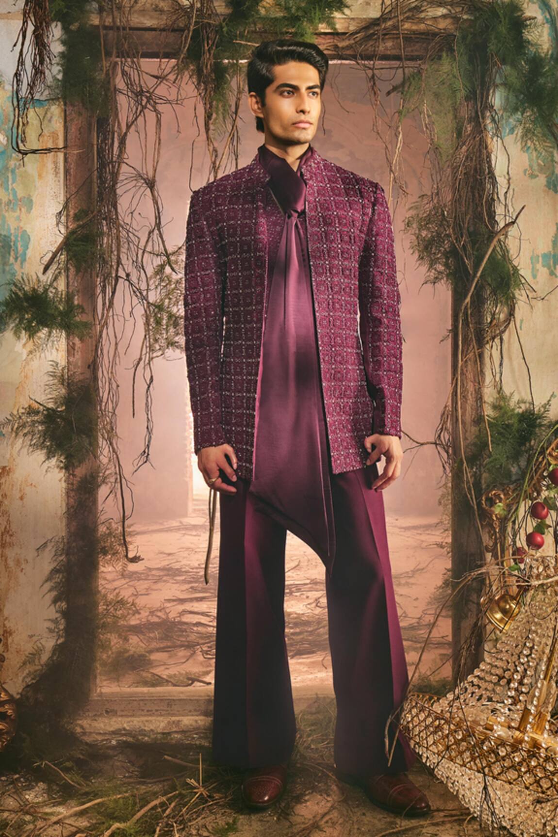 Varun Chakkilam Chiset Embroidered Open Jacket Kurta & Pant Set 