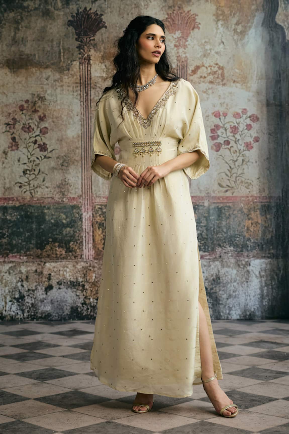 SAANJH BY LEA Sitara Ivory Hand Embroidery Kaftan