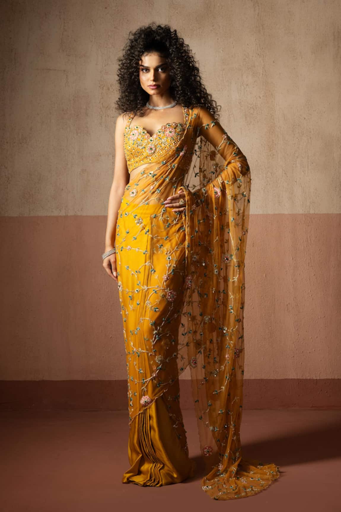 Quench A Thirst Embroidered Pre-Draped Saree & Blouse Set