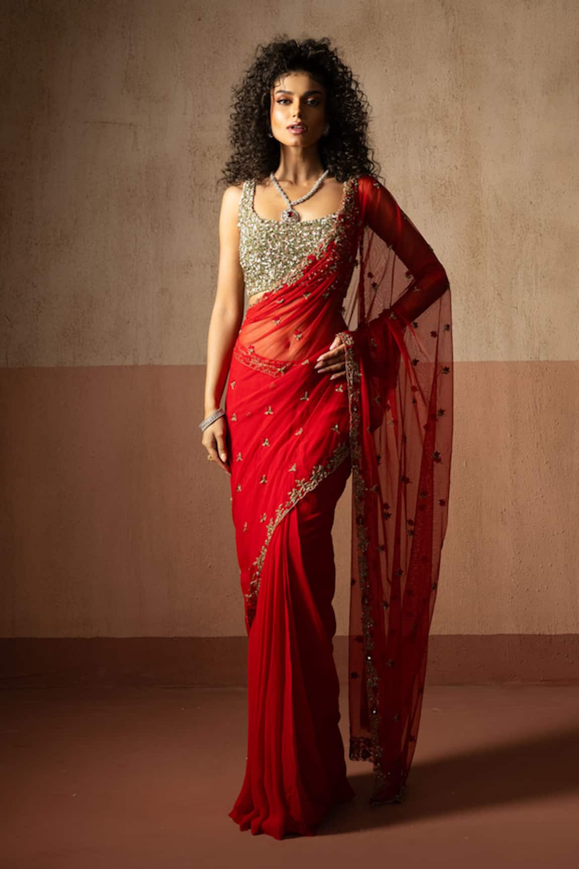 Quench A Thirst Pre-Draped Saree With Embroidered Blouse