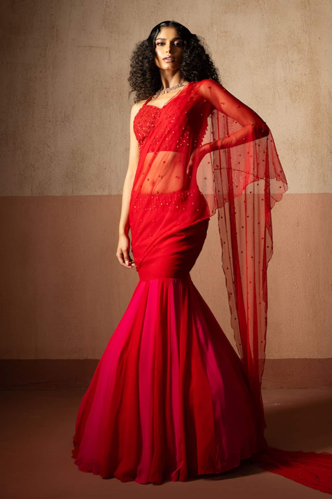 Quench A Thirst Fishtail Pre-Draped Saree & Embellished Blouse Set