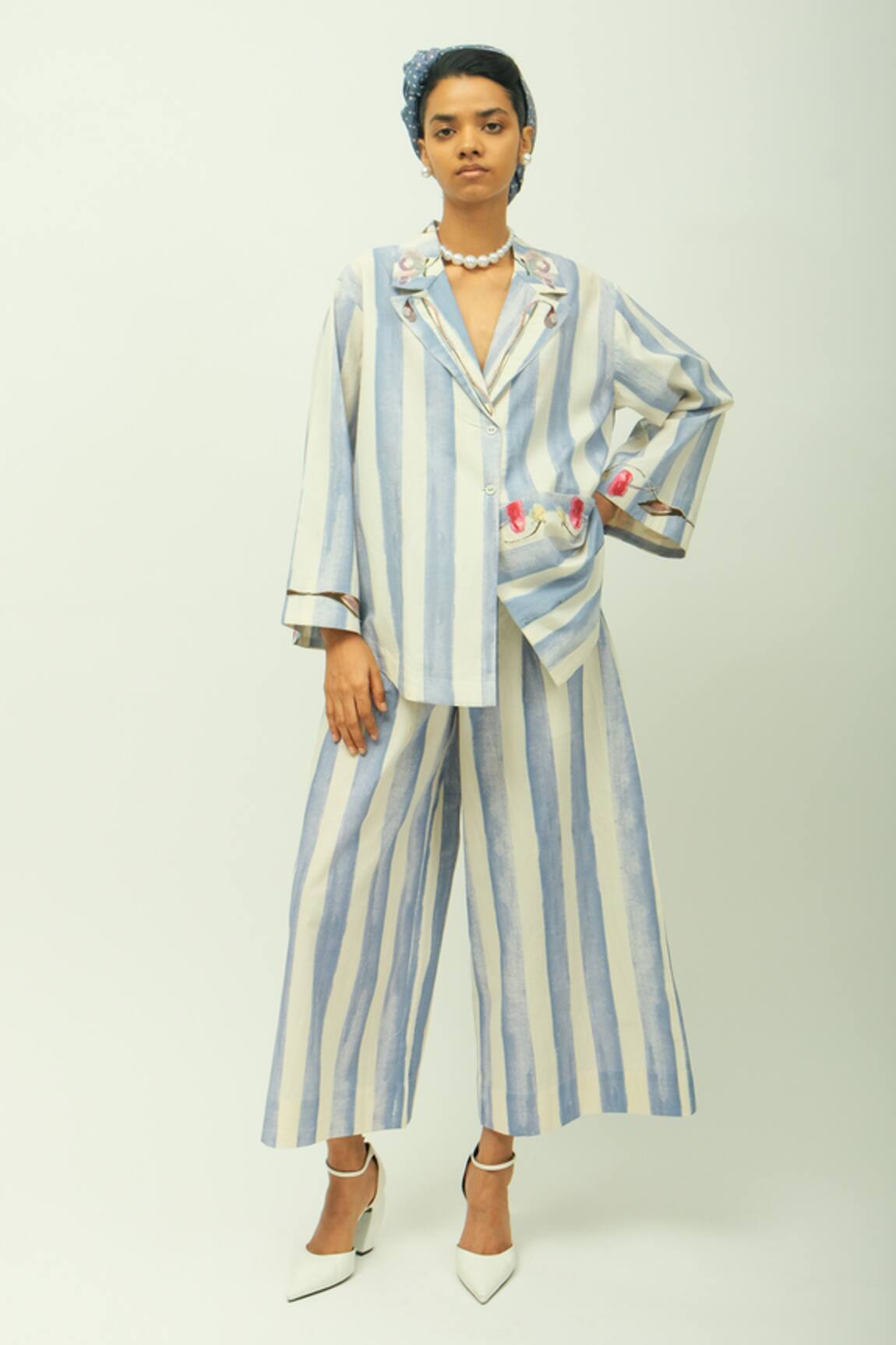 OFRIDA Bloomist Striped Poplin Shirt With Floral Motifs