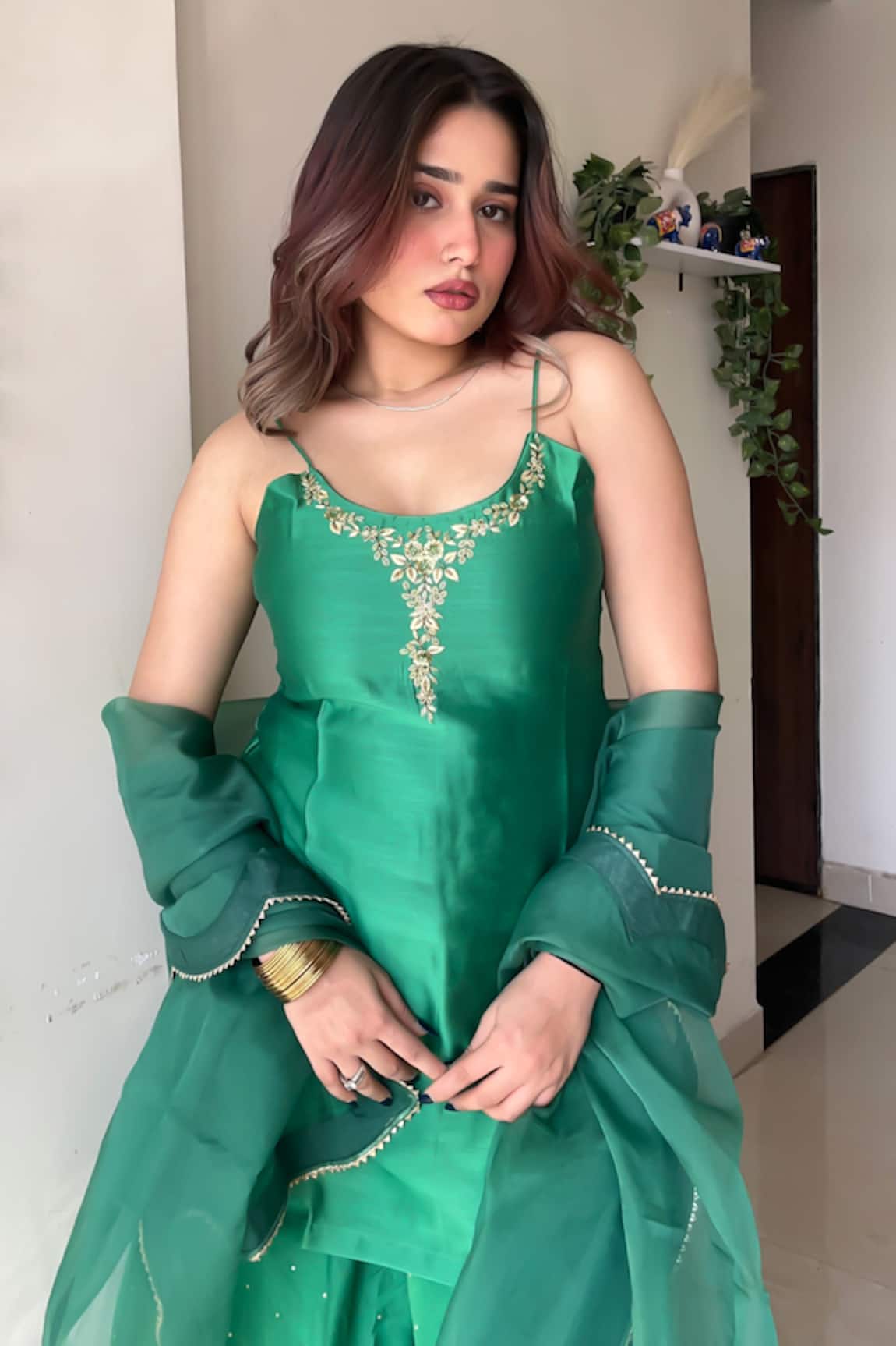 Label Flamingo By Vrinda Mukaish Embroidered Chanderi Gharara Set 