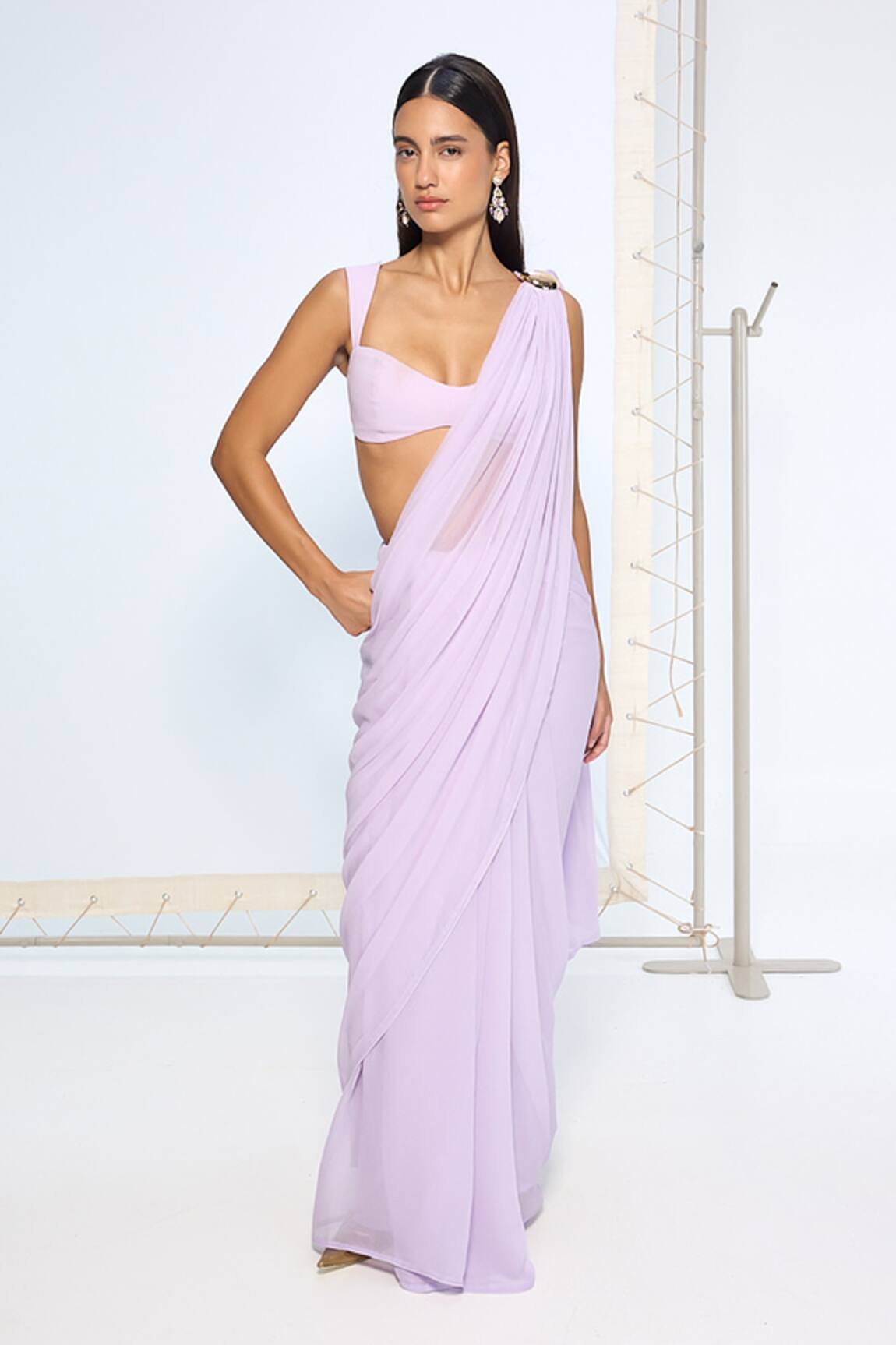 Ekaya Banaras Lilac Brooch Saree With Running Blouse Piece 