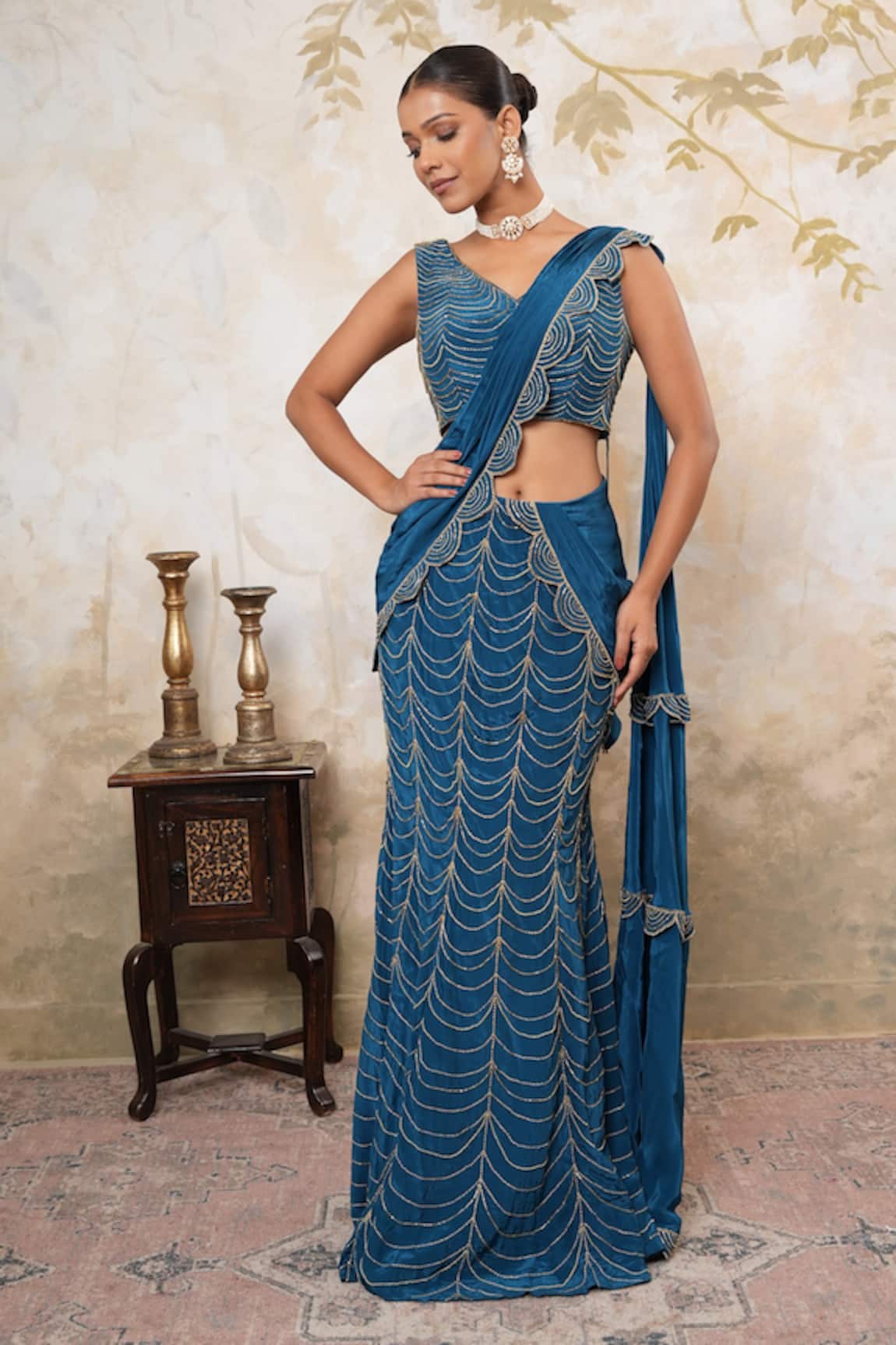 Libas Cafe by Nidhi & Ashish Fishcut Lehenga Saree With Blouse 