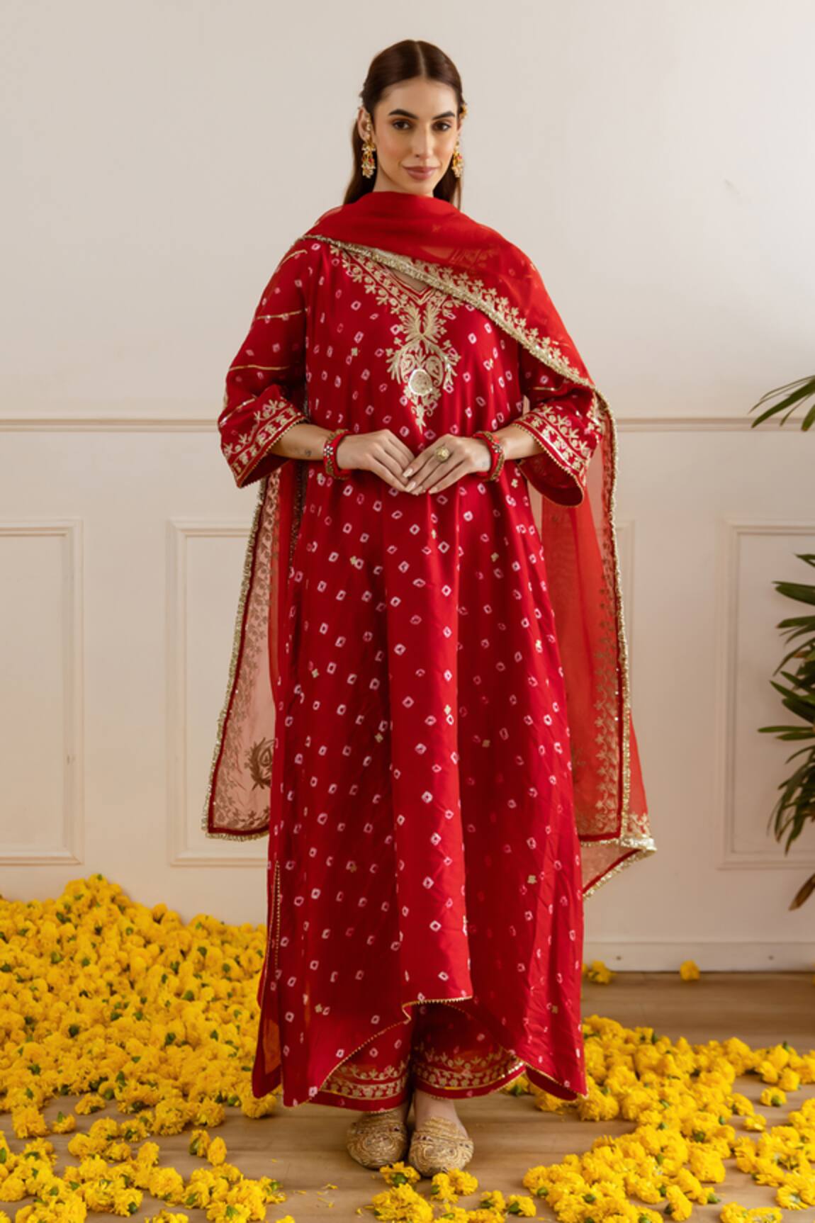 ASRUMO Bandhej Zari Taari Applique Kurta Pant Set