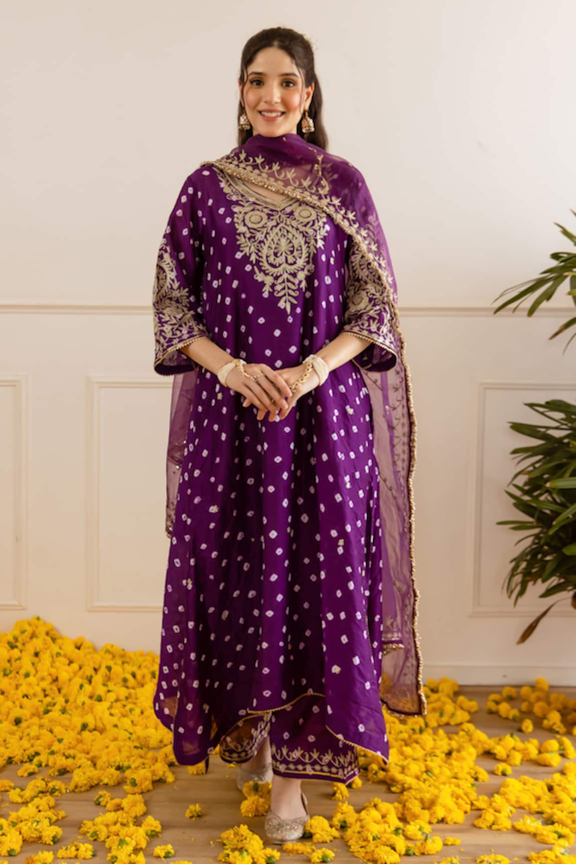 ASRUMO Bandhej Zari Taari Embroidered Kurta Set