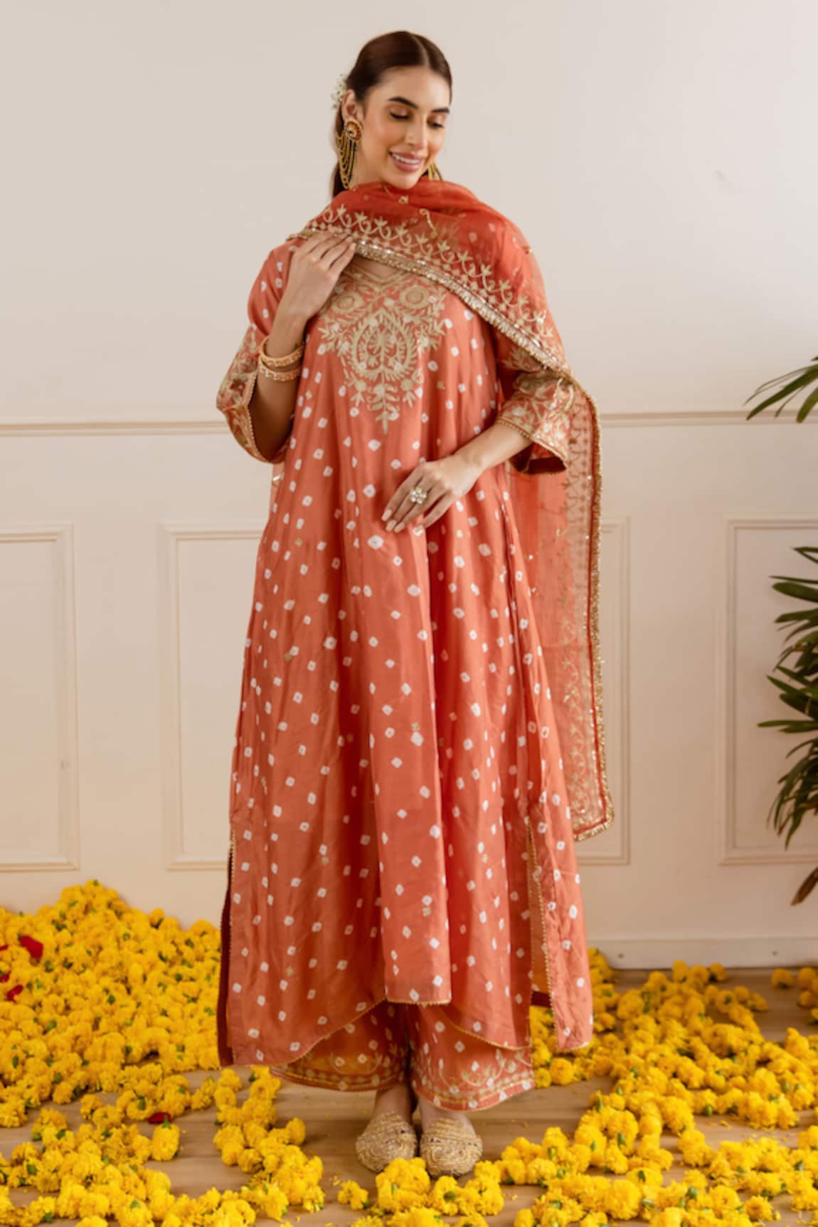 ASRUMO Bandhej Zari Taari Embroidered Kurta Set