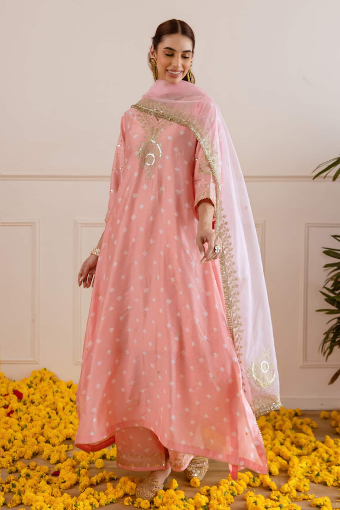 ASRUMO Bandhej Chanderi Kurta Pant Set