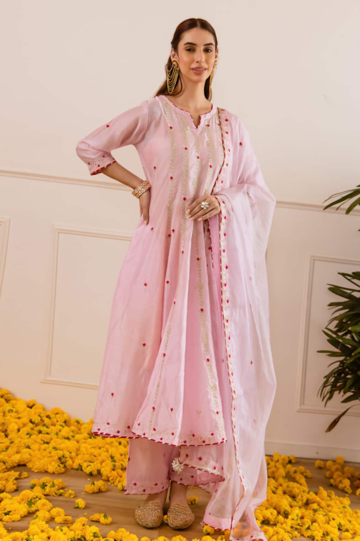 ASRUMO Chanderi Zari Booti & Aari Embroidered Anarkali Set