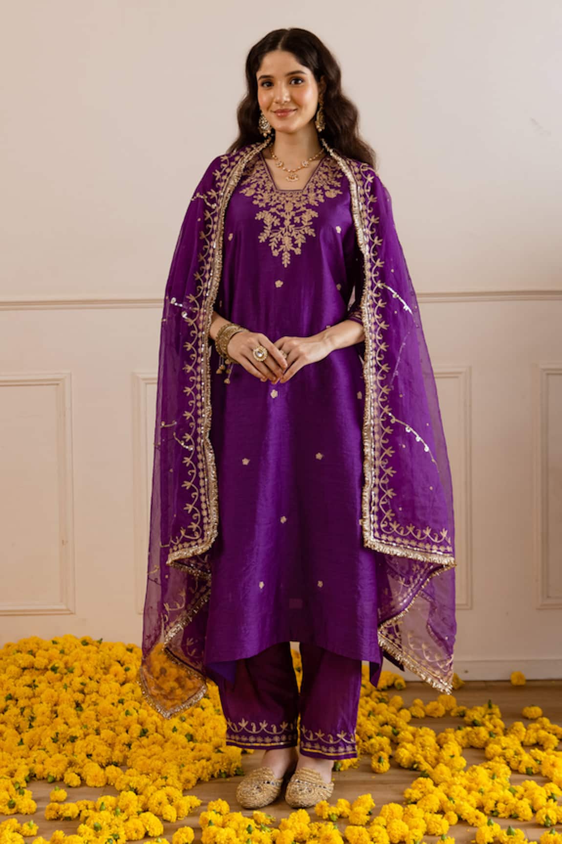 ASRUMO Rani Purple Chanderi Zari Embroidered Kurta Set