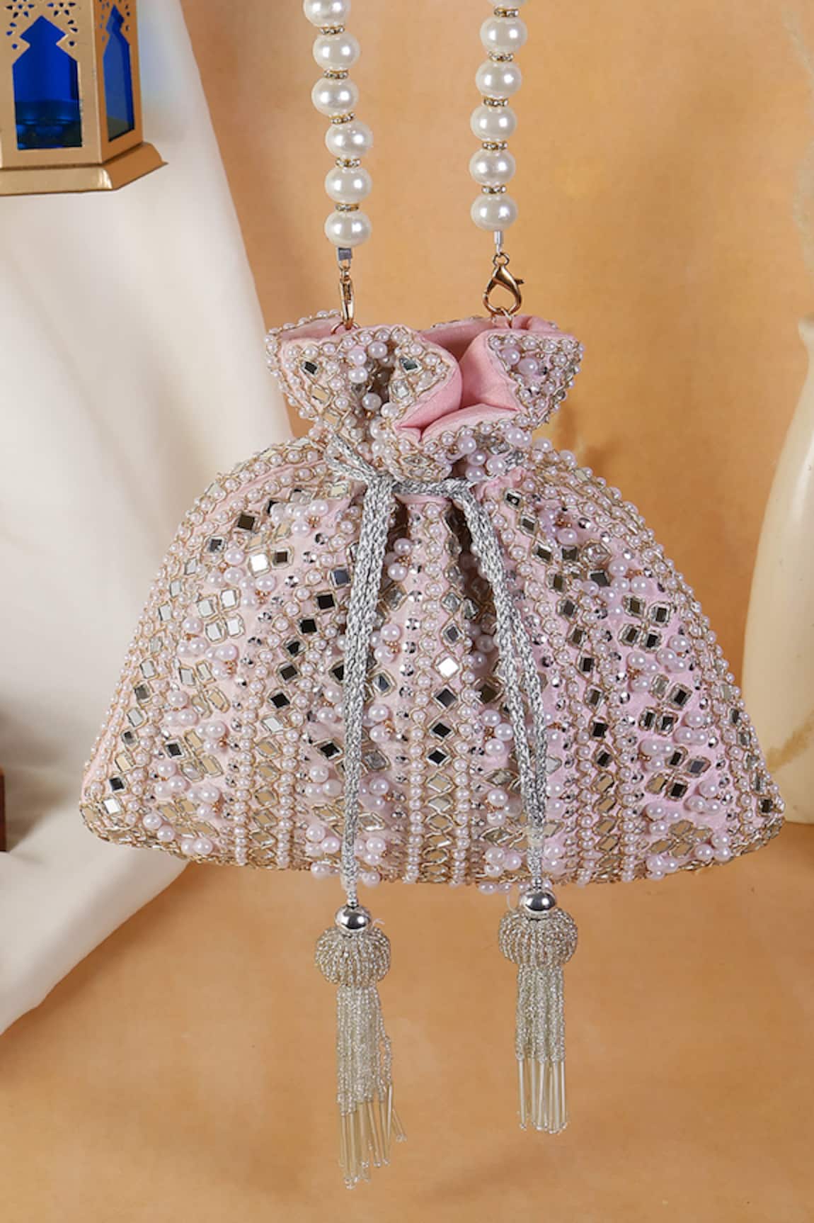 Nazaakat By Samara Singh Pearl & Mirror Embellished Potli Bag 
