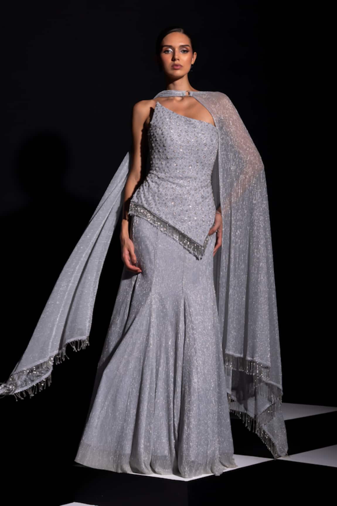 Vesture Frost Asymmetric Corset & Metallic Skirt Set