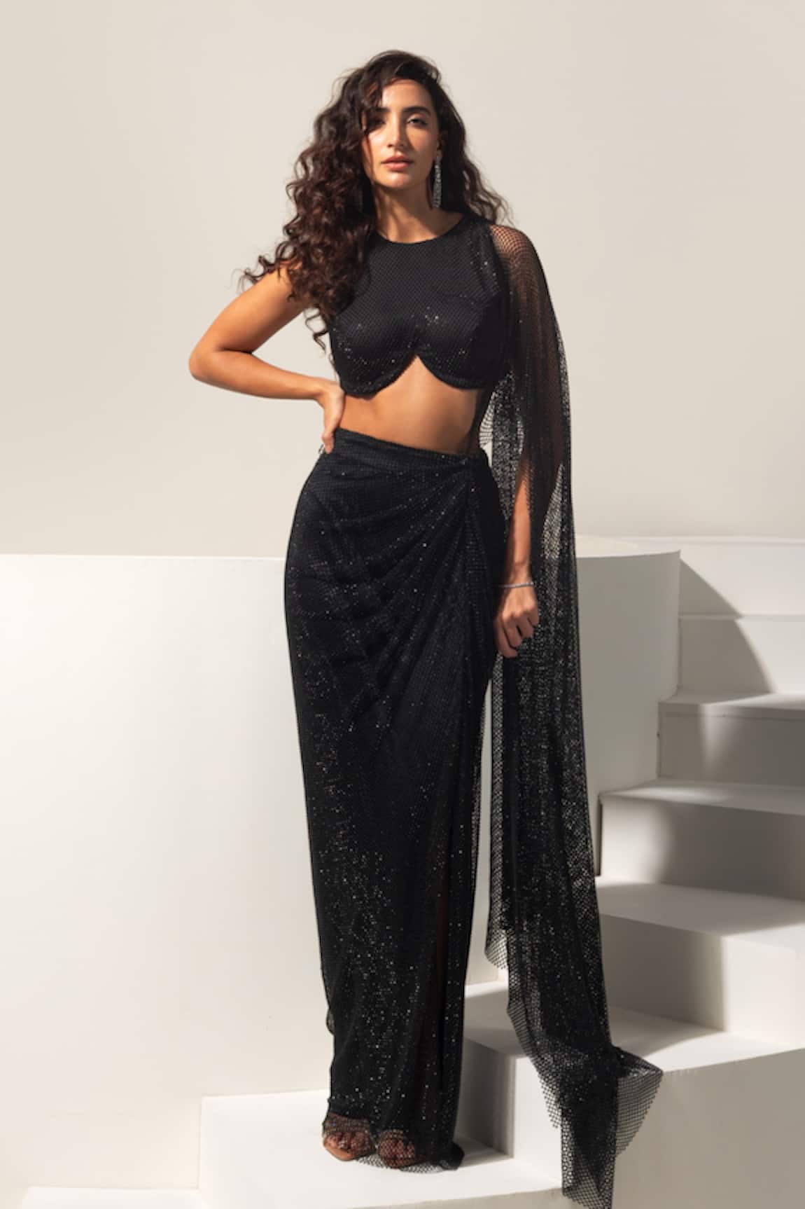 Vesture Eclipse Swarovski Pre-Draped Saree Skirt With Blouse 