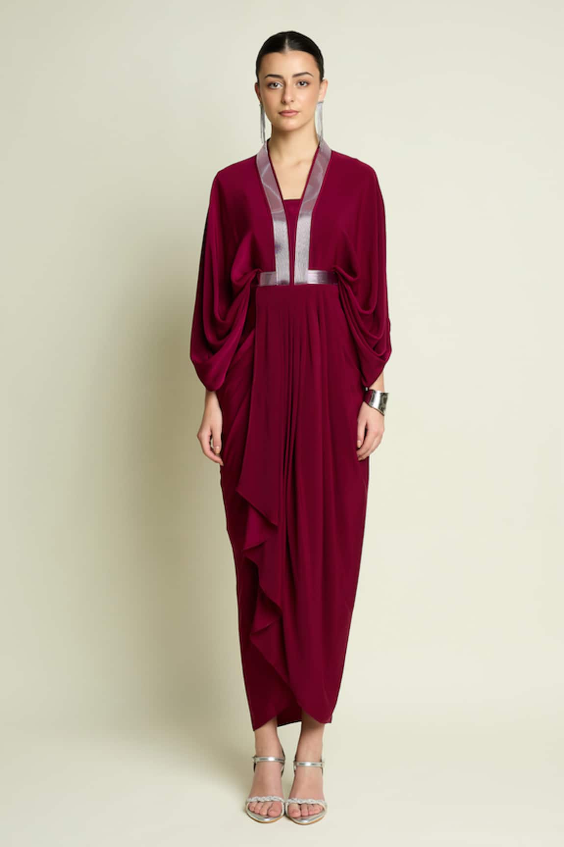 Aakaar Metallic Striped Draped Dress