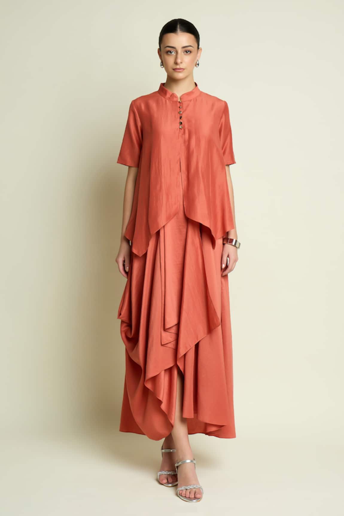 Aakaar Draped Layered Cotton Silk Dress 