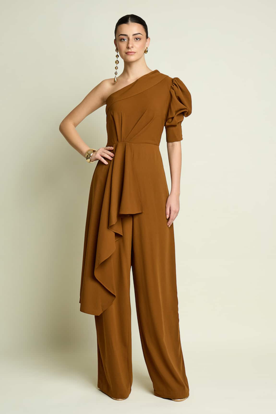 Aakaar One Shoulder Puff Sleeve Jumpsuit 