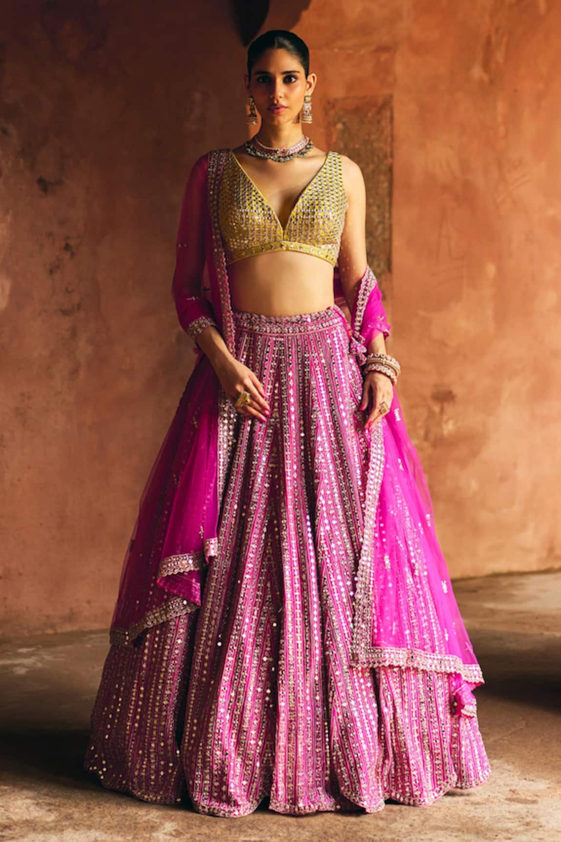 Angad Singh Rani Raw Silk Bridal Lehenga Set 