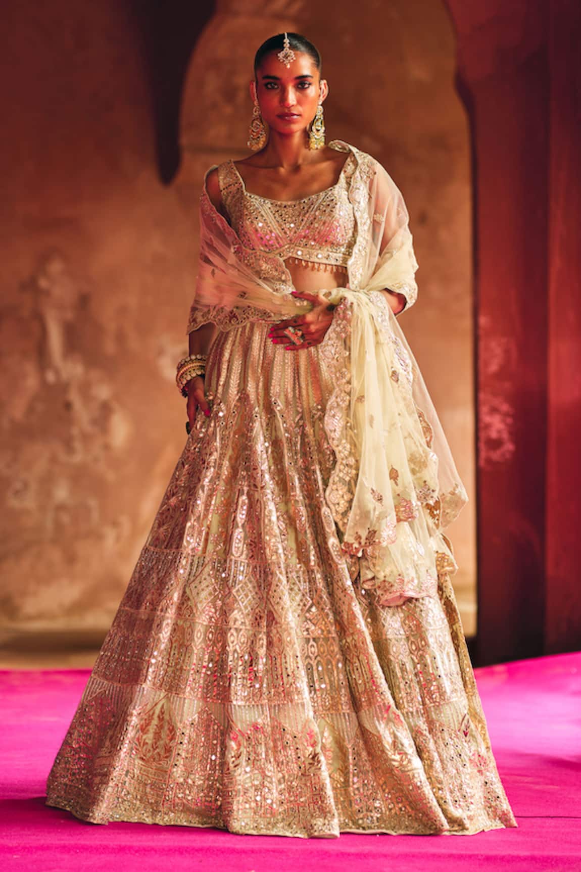 Angad Singh Mint Green Organza Lehenga Set