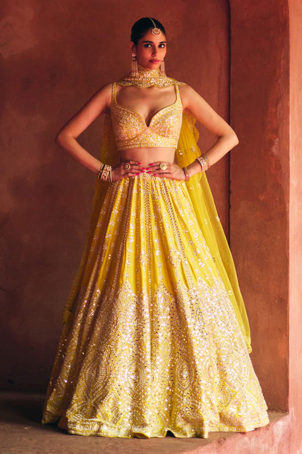 Angad Singh Yellow Raw Silk Lehenga Set