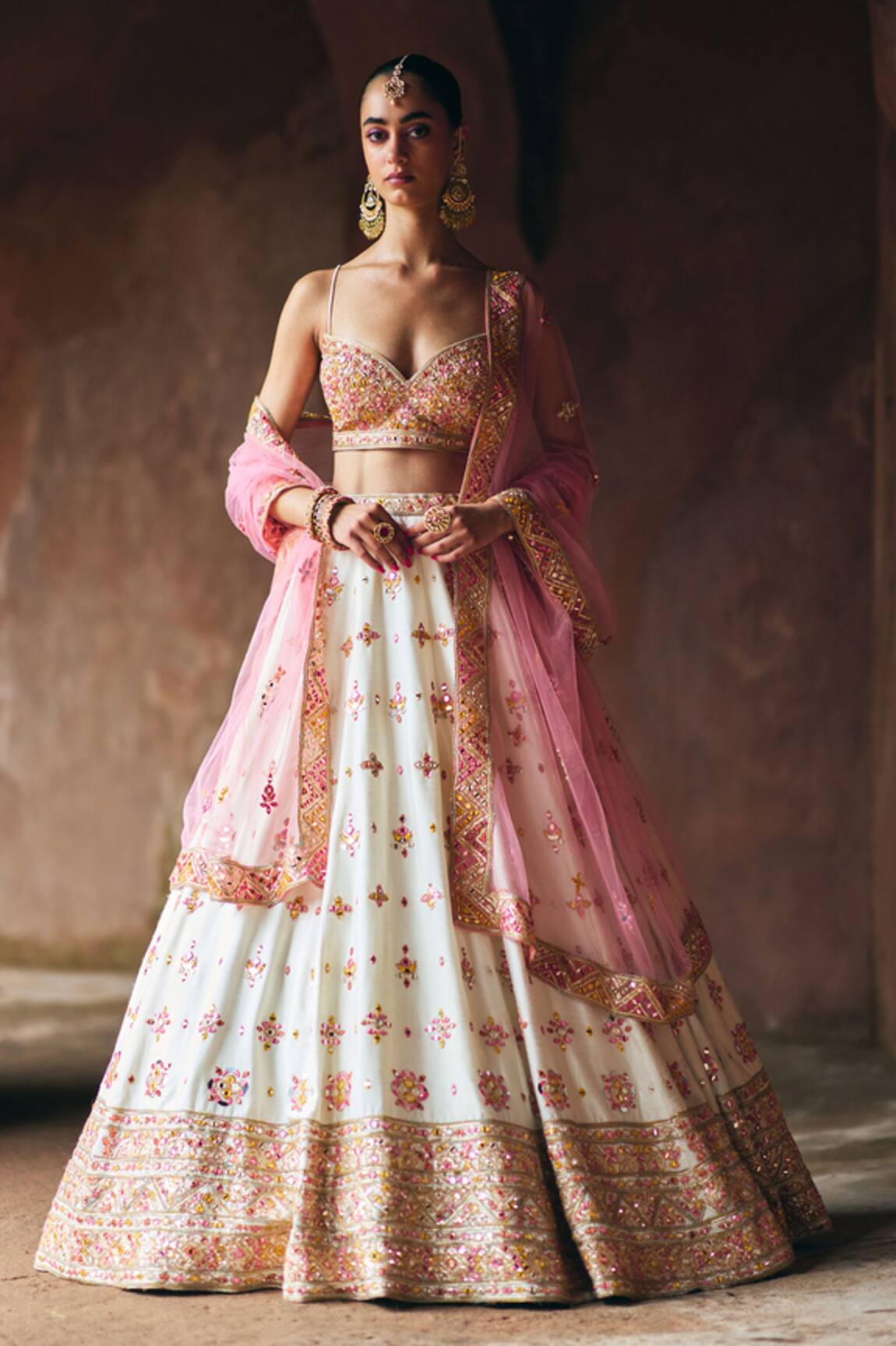 Angad Singh Ivory Raw Silk Bridal Lehenga Set