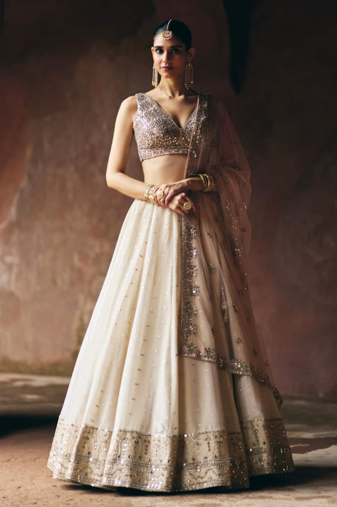 Angad Singh Gold Tissue Lehenga Set 